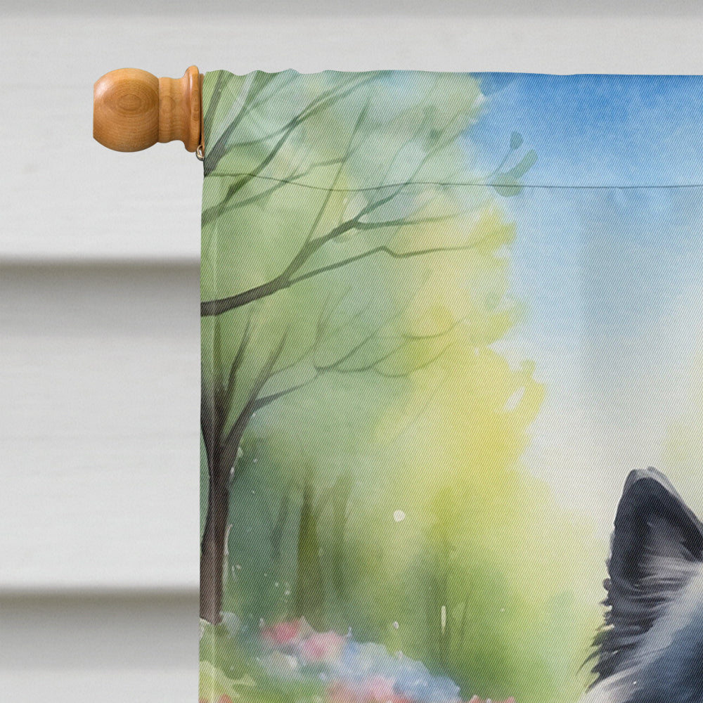 Keeshond Spring Path House Flag 28x40 Porch Sleeve Pole Decorative Outside Yard Banner Artwork Wall Hanging, Polyester