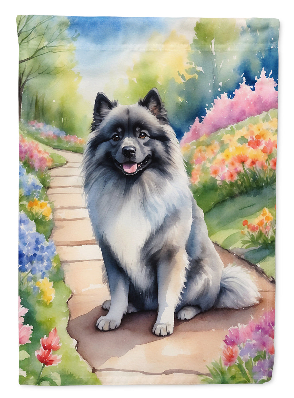 Keeshond Spring Path Garden Flag Mailbox Decorative Yard Banner Outside Patio Artwork for Flower Beds, Garden Size, Multicolor