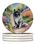 Keeshond Spring Path Large Sandstone Coasters Pack of 4 Absorbent Round Coasters Decor Gifts for Men or Women, 4 in, Multicolor