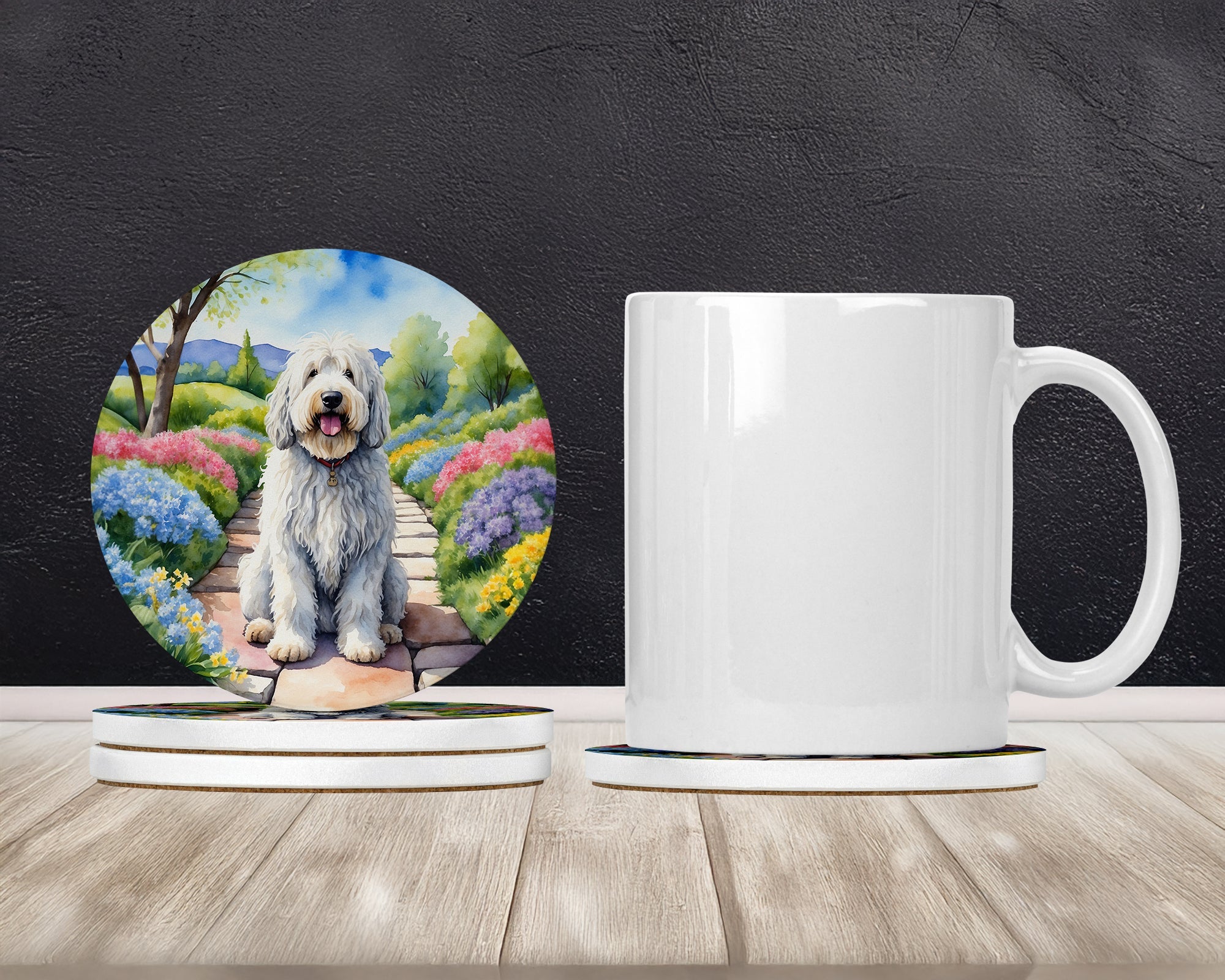Komondor Spring Path Large Sandstone Coasters Pack of 4 Absorbent Round Coasters Decor Gifts for Men or Women, 4 in, Multicolor