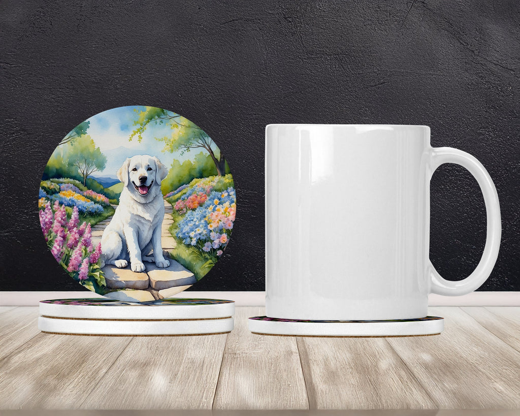 Kuvasz Spring Path Large Sandstone Coasters Pack of 4 Absorbent Round Coasters Decor Gifts for Men or Women, 4 in, Multicolor