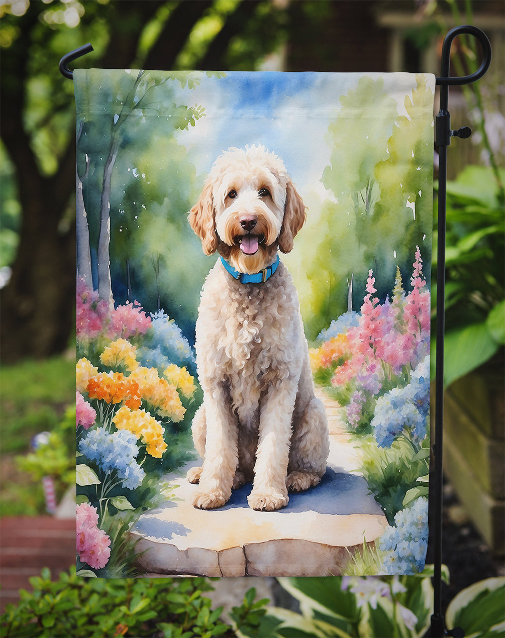 Labradoodle Spring Path Garden Flag Mailbox Decorative Yard Banner Outside Patio Artwork for Flower Beds, Garden Size, Multicolor