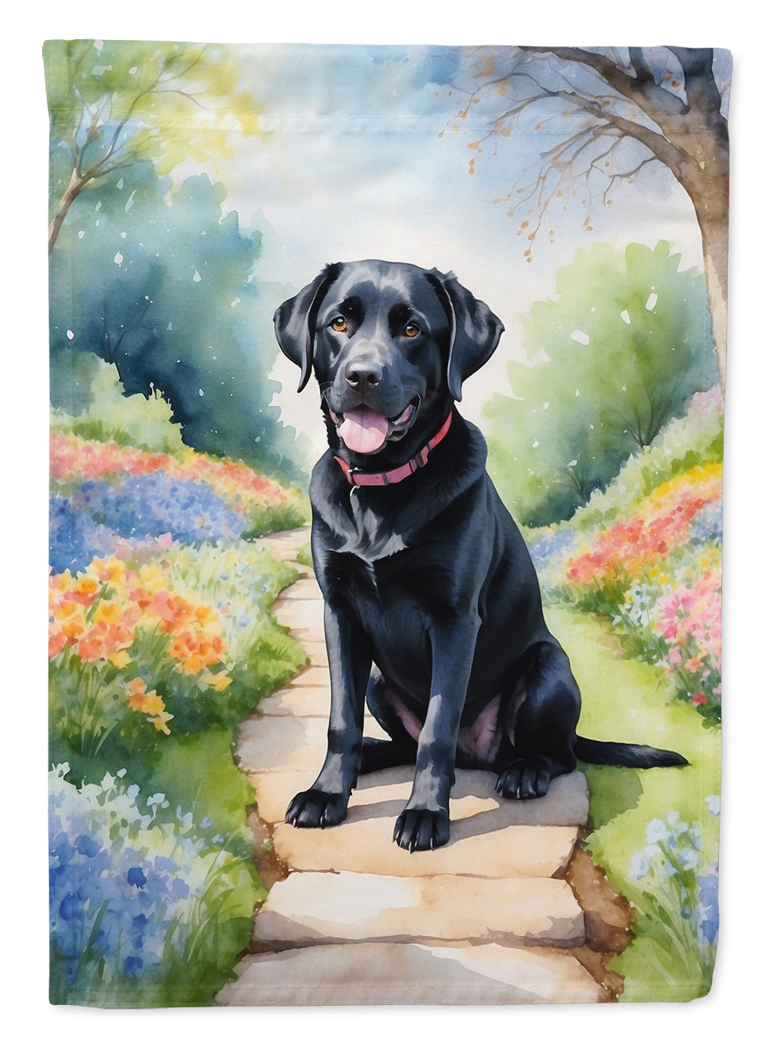 Labrador Retriever Spring Path House Flag 28x40 Porch Sleeve Pole Decorative Outside Yard Banner Artwork Wall Hanging, Polyester