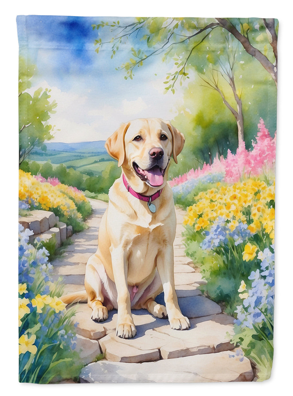 Labrador Retriever Spring Path House Flag 28x40 Porch Sleeve Pole Decorative Outside Yard Banner Artwork Wall Hanging, Polyester