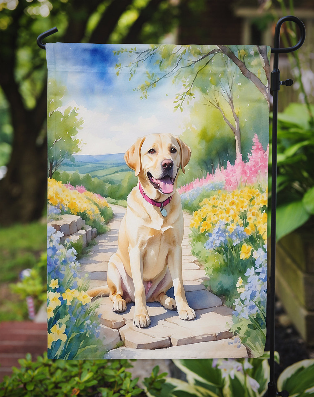 Labrador Retriever Spring Path Garden Flag Mailbox Decorative Yard Banner Outside Patio Artwork for Flower Beds, Garden Size, Multicolor