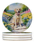 Labrador Retriever Spring Path Large Sandstone Coasters Pack of 4 Absorbent Round Coasters Decor Gifts for Men or Women, 4 in, Multicolor