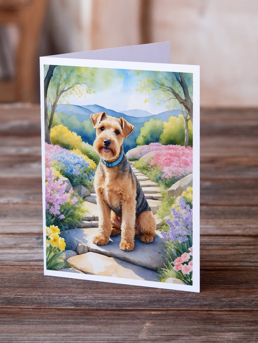 Lakeland Terrier Spring Path Greeting Cards Pack of 8 Blank Cards with Envelopes Whimsical A7 Size 5x7