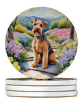 Lakeland Terrier Spring Path Large Sandstone Coasters Pack of 4 Absorbent Round Coasters Decor Gifts for Men or Women, 4 in, Multicolor