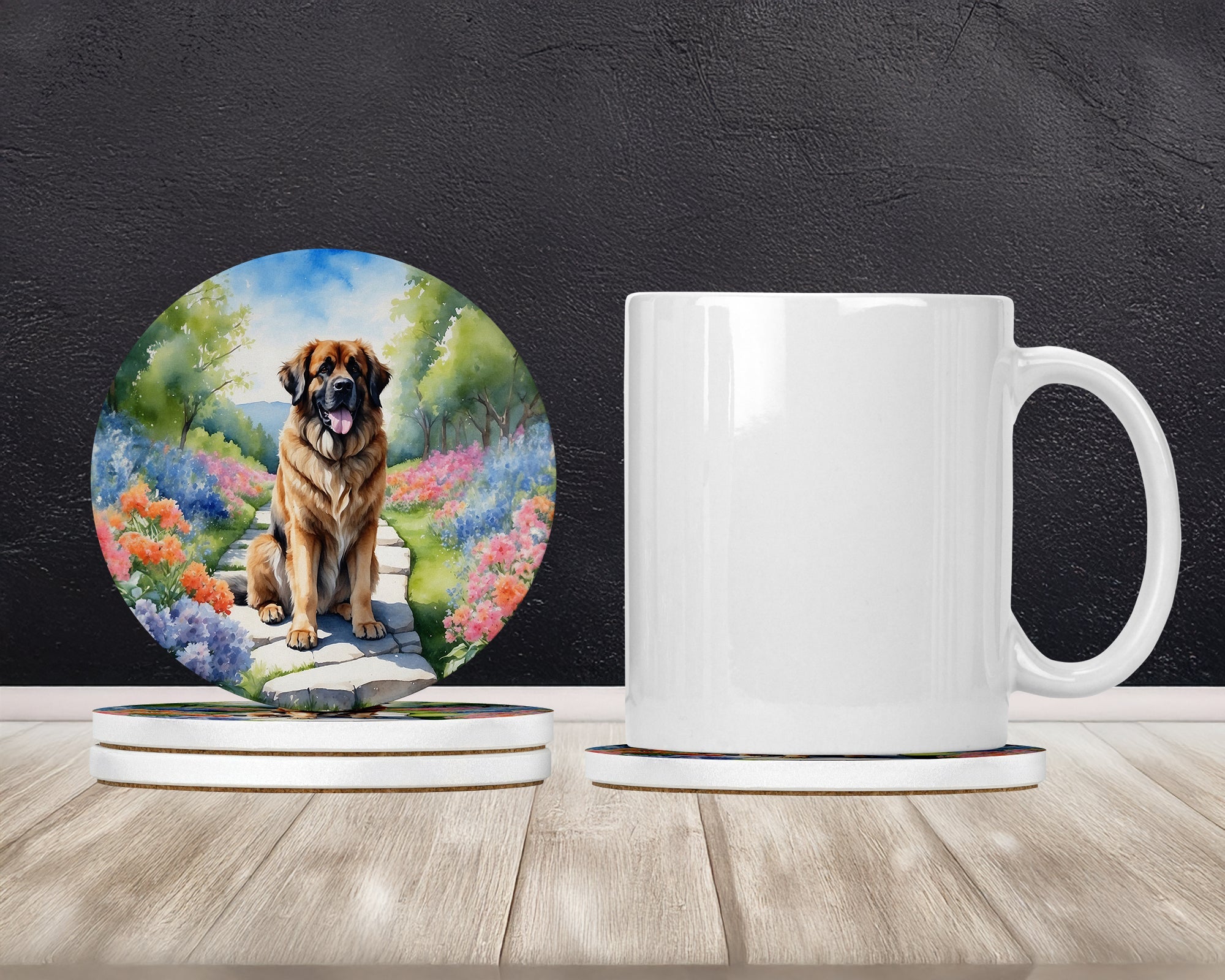 Leonberger Spring Path Large Sandstone Coasters Pack of 4 Absorbent Round Coasters Decor Gifts for Men or Women, 4 in, Multicolor