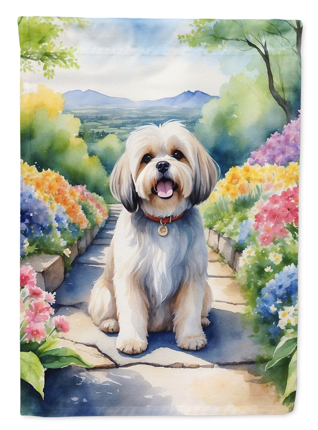 Lhasa Apso Spring Path Garden Flag Mailbox Decorative Yard Banner Outside Patio Artwork for Flower Beds, Garden Size, Multicolor