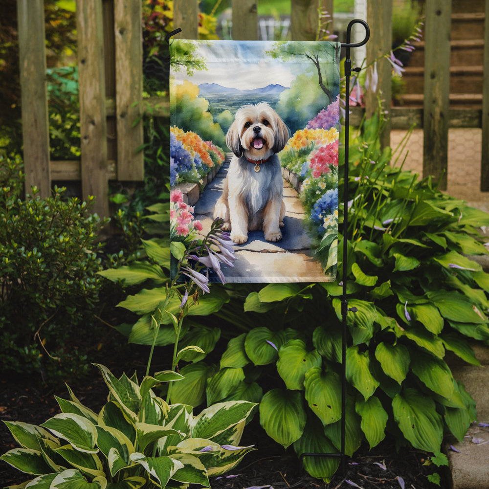 Lhasa Apso Spring Path Garden Flag Mailbox Decorative Yard Banner Outside Patio Artwork for Flower Beds, Garden Size, Multicolor