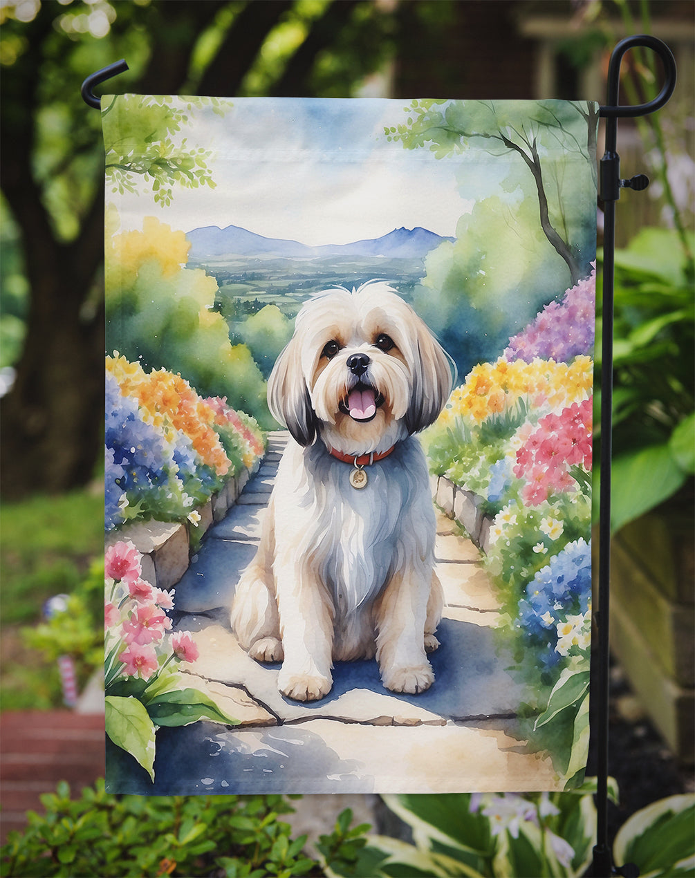 Lhasa Apso Spring Path Garden Flag Mailbox Decorative Yard Banner Outside Patio Artwork for Flower Beds, Garden Size, Multicolor
