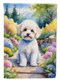 Maltipoo Spring Path House Flag 28x40 Porch Sleeve Pole Decorative Outside Yard Banner Artwork Wall Hanging, Polyester