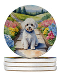 Maltipoo Spring Path Large Sandstone Coasters Pack of 4 Absorbent Round Coasters Decor Gifts for Men or Women, 4 in, Multicolor