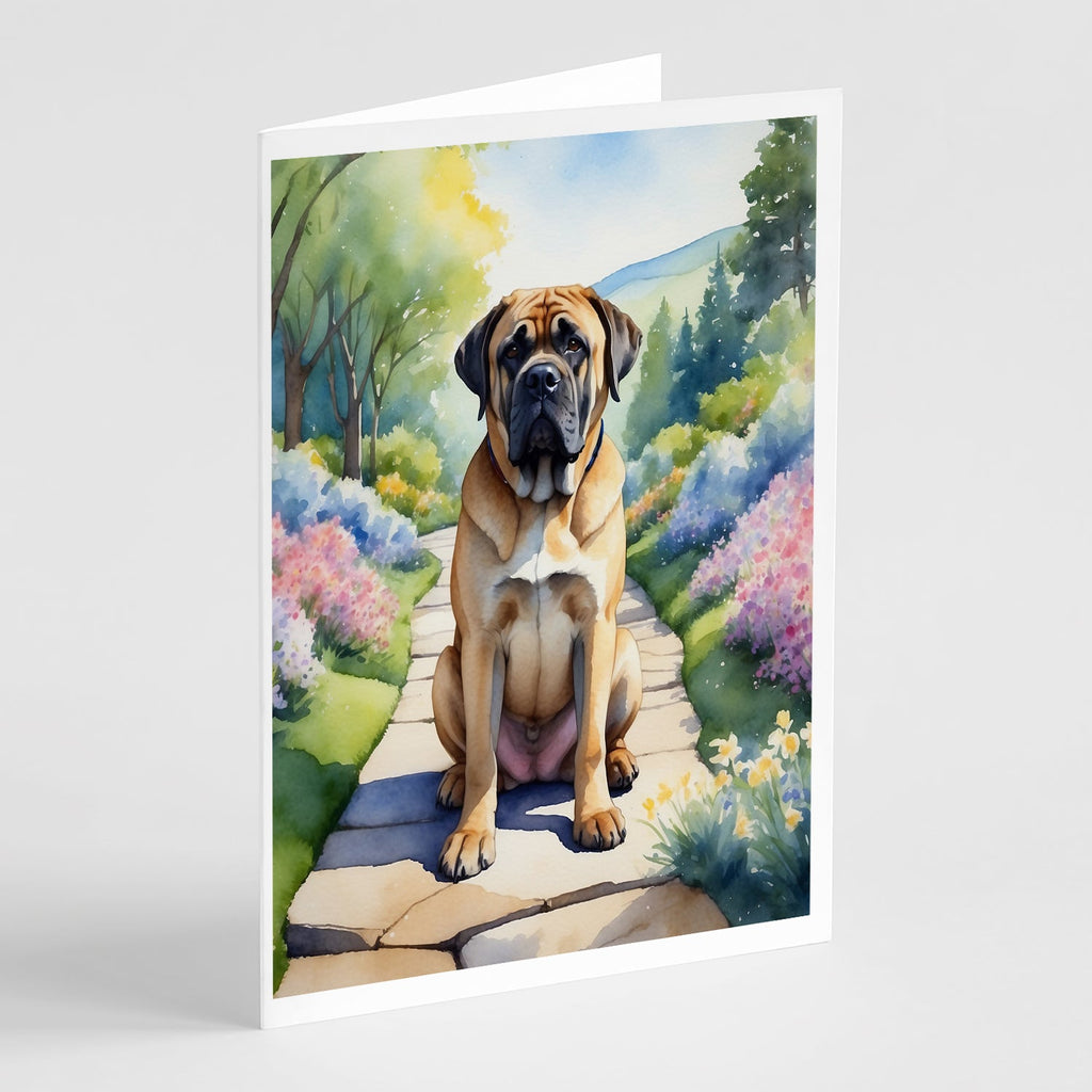 Mastiff Spring Path Greeting Cards Pack of 8 Blank Cards with Envelopes Whimsical A7 Size 5x7