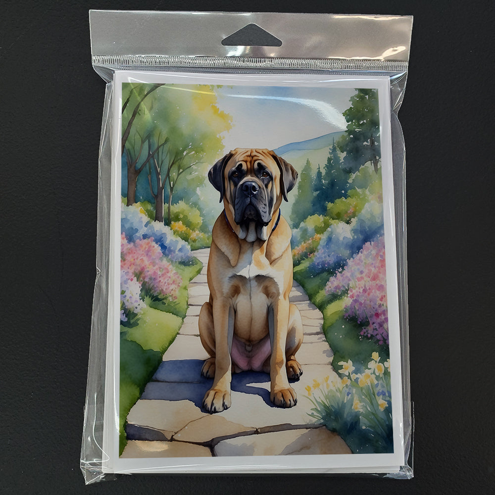 Mastiff Spring Path Greeting Cards Pack of 8 Blank Cards with Envelopes Whimsical A7 Size 5x7