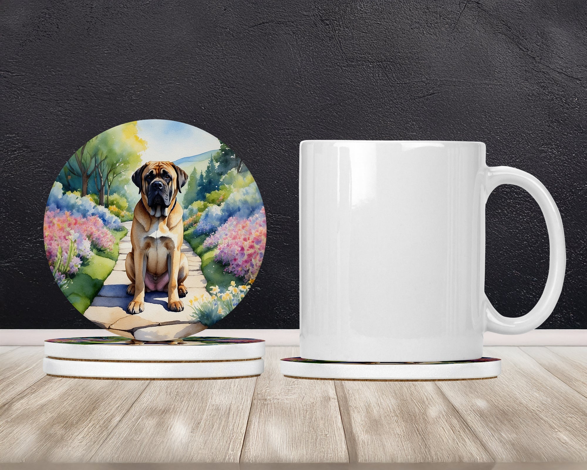 Mastiff Spring Path Large Sandstone Coasters Pack of 4 Absorbent Round Coasters Decor Gifts for Men or Women, 4 in, Multicolor