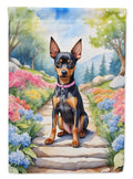 Miniature Pinscher Spring Path House Flag 28x40 Porch Sleeve Pole Decorative Outside Yard Banner Artwork Wall Hanging, Polyester