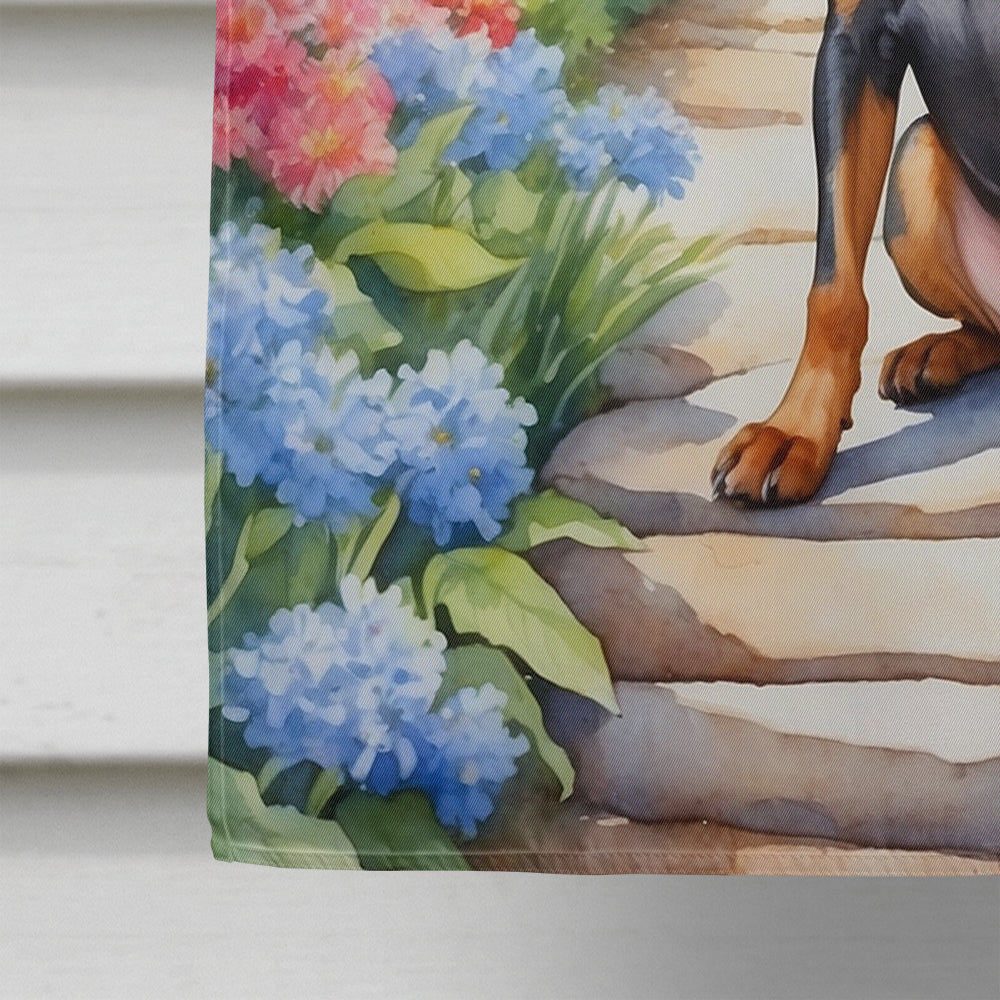 Miniature Pinscher Spring Path House Flag 28x40 Porch Sleeve Pole Decorative Outside Yard Banner Artwork Wall Hanging, Polyester