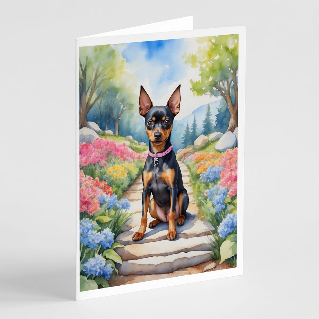 Miniature Pinscher Spring Path Greeting Cards Pack of 8 Blank Cards with Envelopes Whimsical A7 Size 5x7