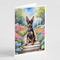 Miniature Pinscher Spring Path Greeting Cards Pack of 8 Blank Cards with Envelopes Whimsical A7 Size 5x7