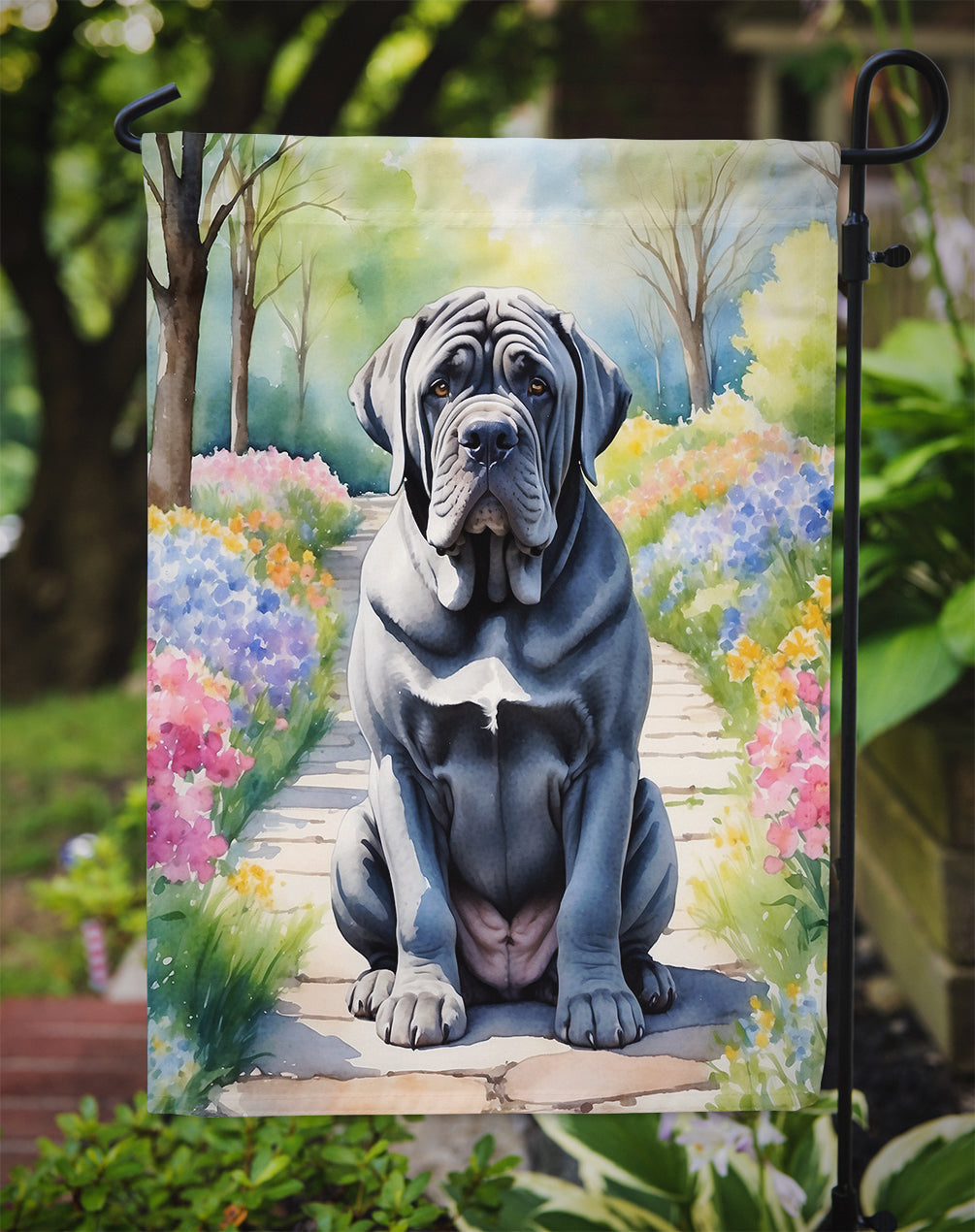 Neapolitan Mastiff Spring Path Garden Flag Mailbox Decorative Yard Banner Outside Patio Artwork for Flower Beds, Garden Size, Multicolor