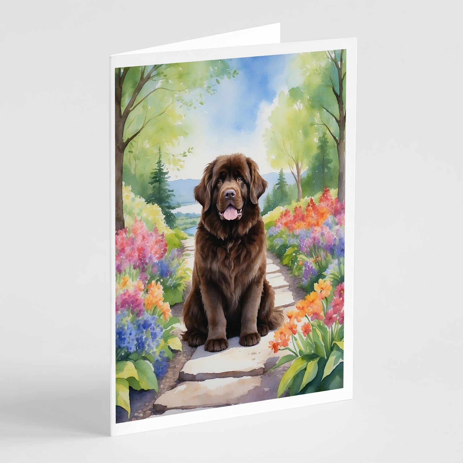 Newfoundland Spring Path Greeting Cards Pack of 8 Blank Cards with Envelopes Whimsical A7 Size 5x7