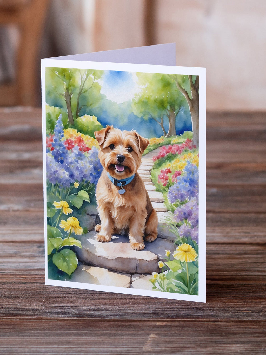 Norfolk Terrier Spring Path Greeting Cards Pack of 8 Blank Cards with Envelopes Whimsical A7 Size 5x7