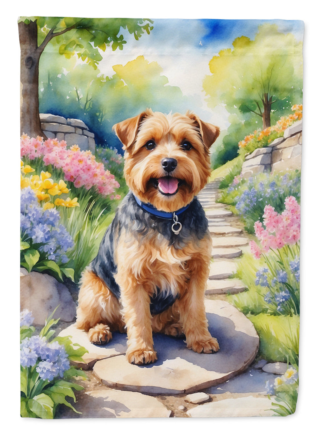 Norfolk Terrier Spring Path House Flag 28x40 Porch Sleeve Pole Decorative Outside Yard Banner Artwork Wall Hanging, Polyester