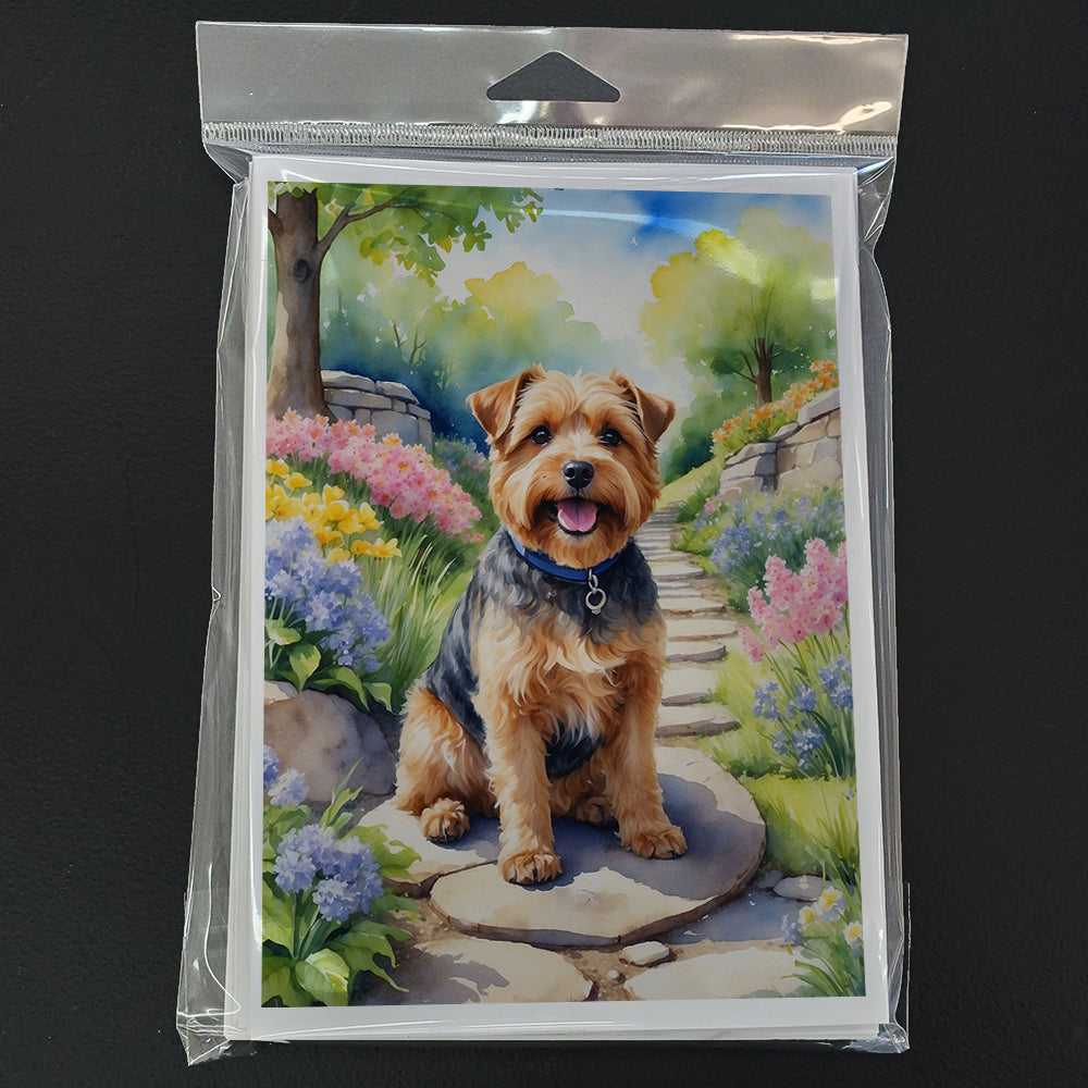 Norfolk Terrier Spring Path Greeting Cards Pack of 8 Blank Cards with Envelopes Whimsical A7 Size 5x7