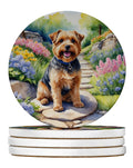 Norfolk Terrier Spring Path Large Sandstone Coasters Pack of 4 Absorbent Round Coasters Decor Gifts for Men or Women, 4 in, Multicolor