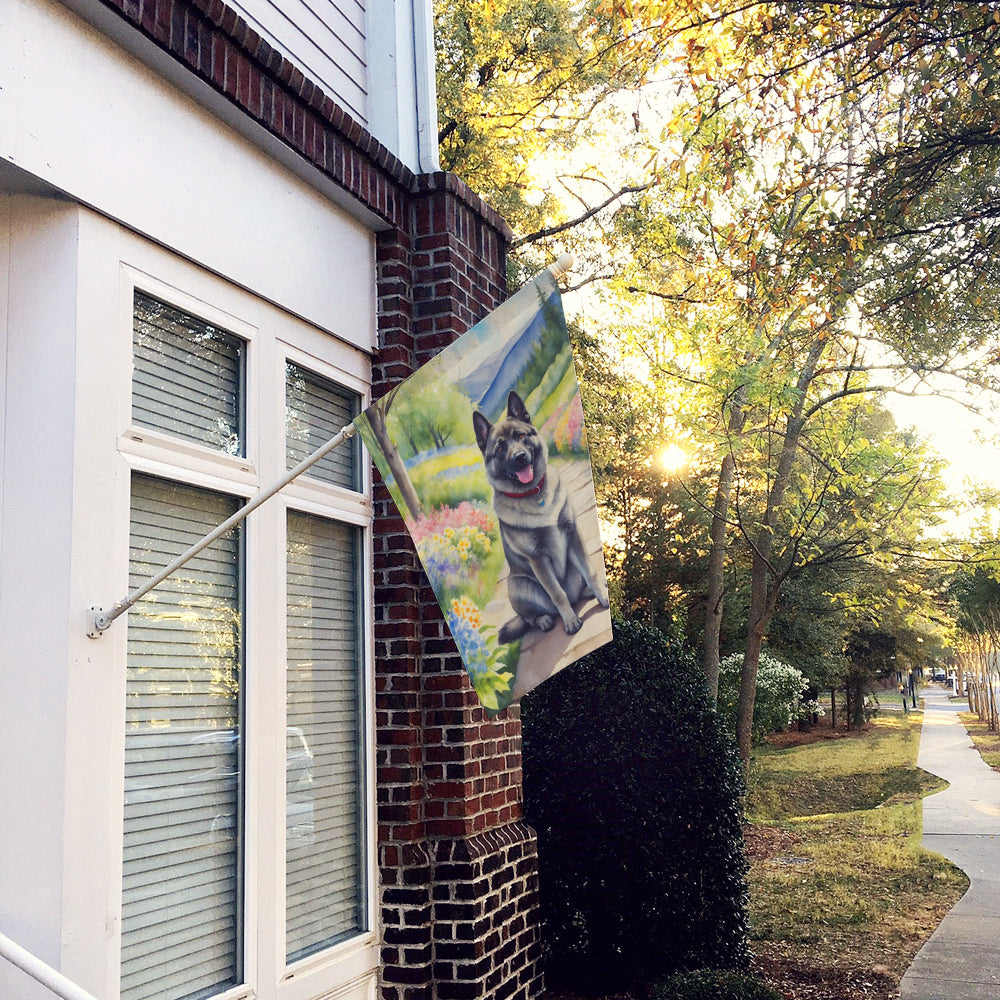 Norwegian Elkhound Spring Path House Flag 28x40 Porch Sleeve Pole Decorative Outside Yard Banner Artwork Wall Hanging, Polyester