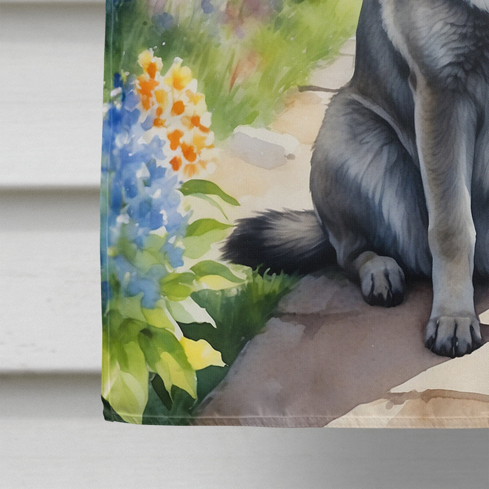 Norwegian Elkhound Spring Path House Flag 28x40 Porch Sleeve Pole Decorative Outside Yard Banner Artwork Wall Hanging, Polyester