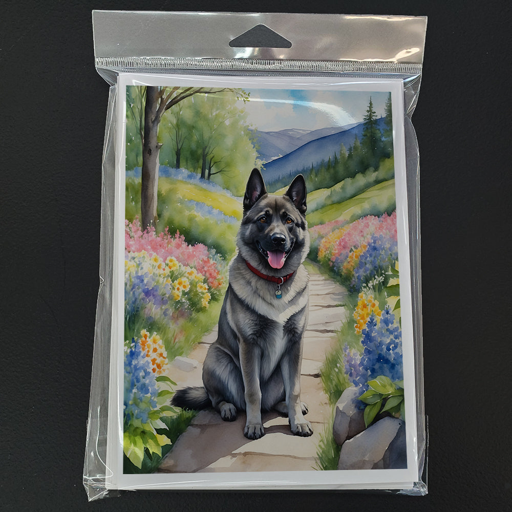 Norwegian Elkhound Spring Path Greeting Cards Pack of 8 Blank Cards with Envelopes Whimsical A7 Size 5x7
