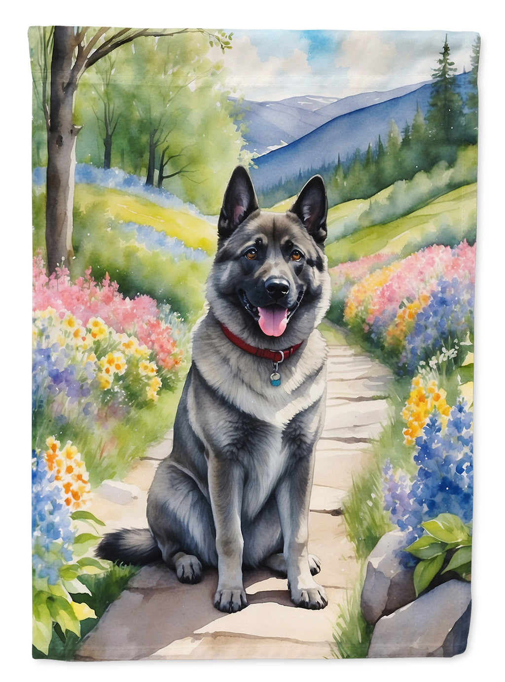 Norwegian Elkhound Spring Path Garden Flag Mailbox Decorative Yard Banner Outside Patio Artwork for Flower Beds, Garden Size, Multicolor