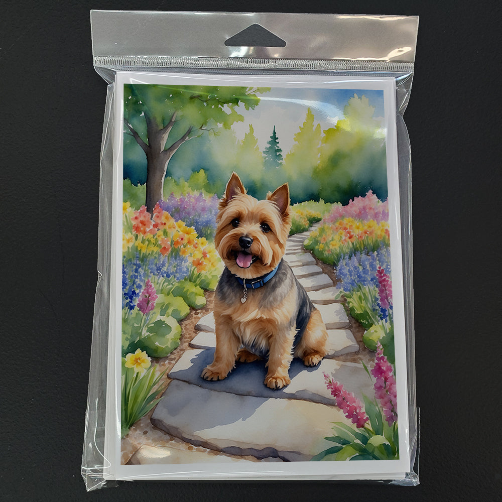 Norwich Terrier Spring Path Greeting Cards Pack of 8 Blank Cards with Envelopes Whimsical A7 Size 5x7