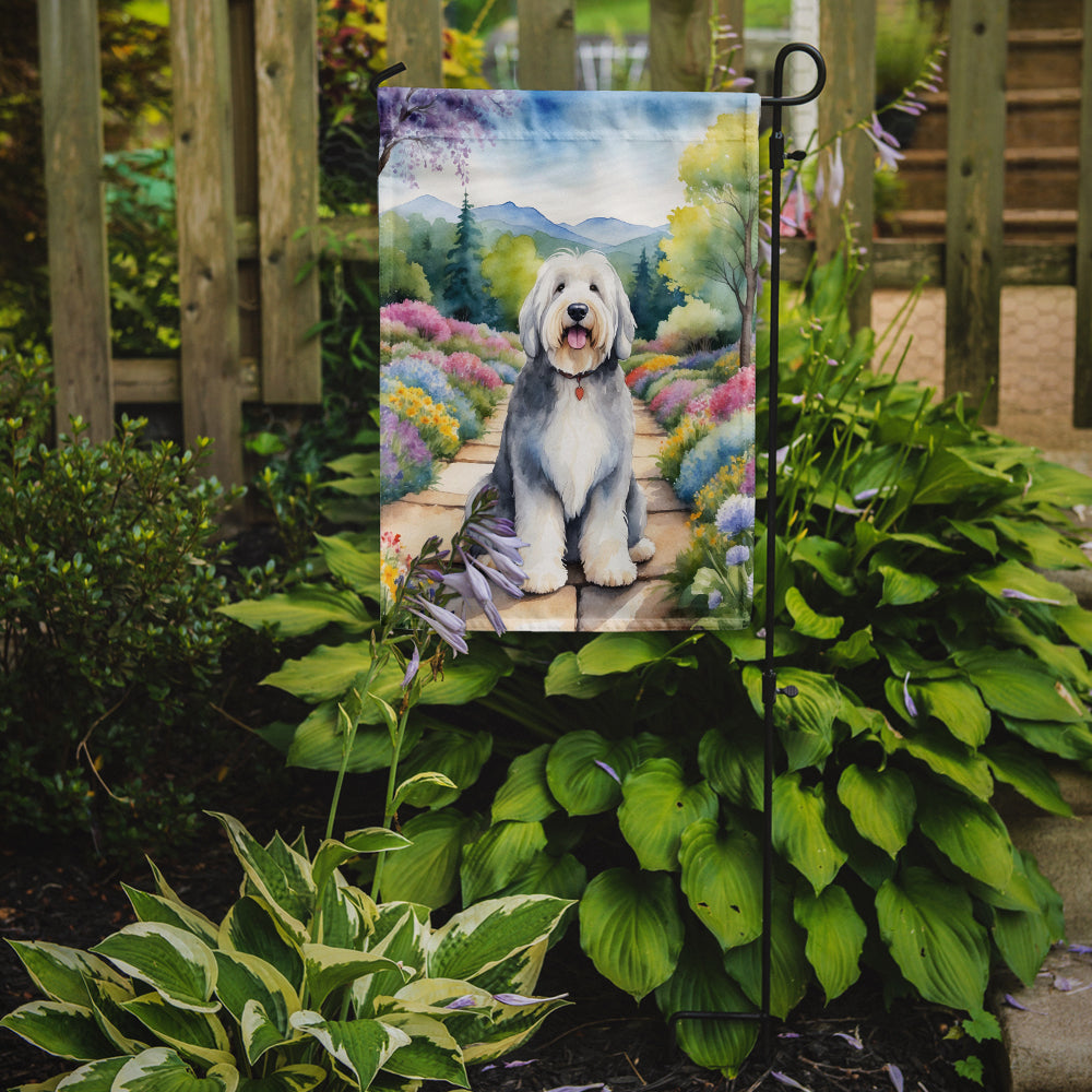 Old English Sheepdog Spring Path Garden Flag Mailbox Decorative Yard Banner Outside Patio Artwork for Flower Beds, Garden Size, Multicolor
