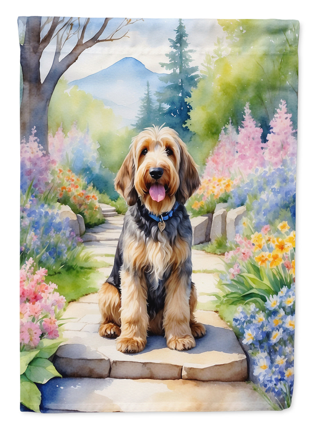 Otterhound Spring Path House Flag 28x40 Porch Sleeve Pole Decorative Outside Yard Banner Artwork Wall Hanging, Polyester