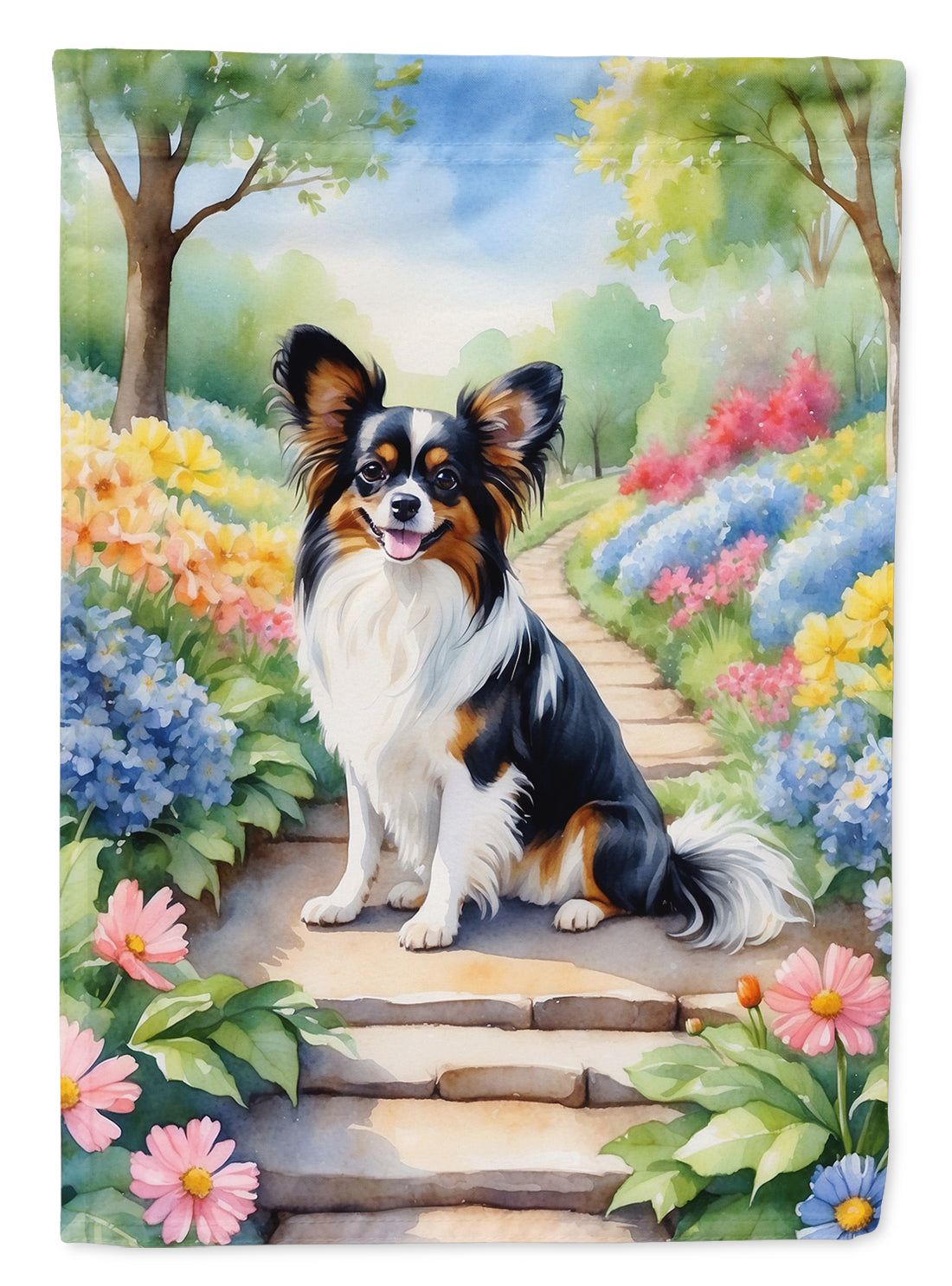 Papillon Spring Path House Flag 28x40 Porch Sleeve Pole Decorative Outside Yard Banner Artwork Wall Hanging, Polyester