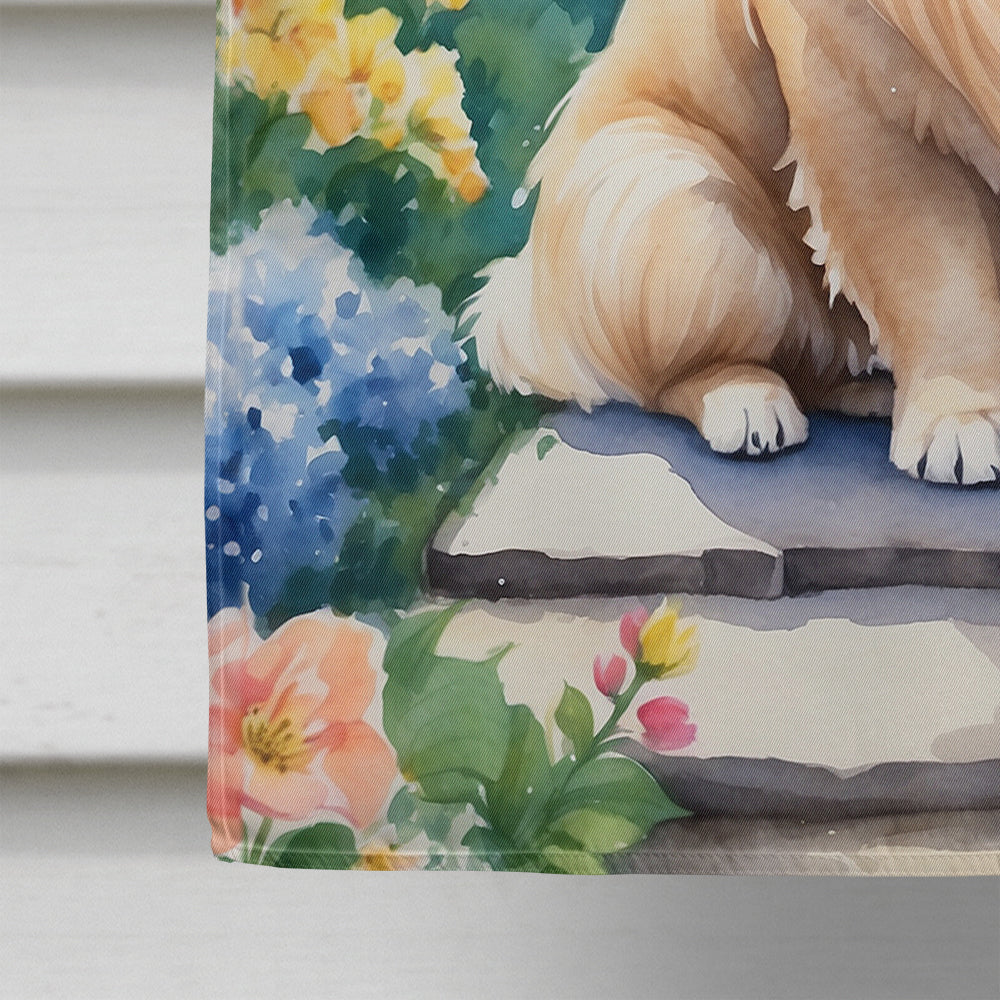 Pekingese Spring Path House Flag 28x40 Porch Sleeve Pole Decorative Outside Yard Banner Artwork Wall Hanging, Polyester