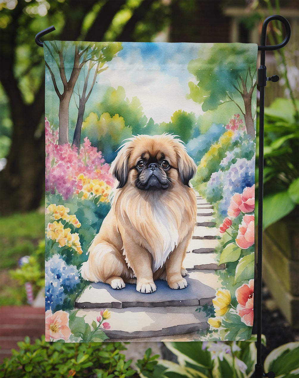 Pekingese Spring Path Garden Flag Mailbox Decorative Yard Banner Outside Patio Artwork for Flower Beds, Garden Size, Multicolor