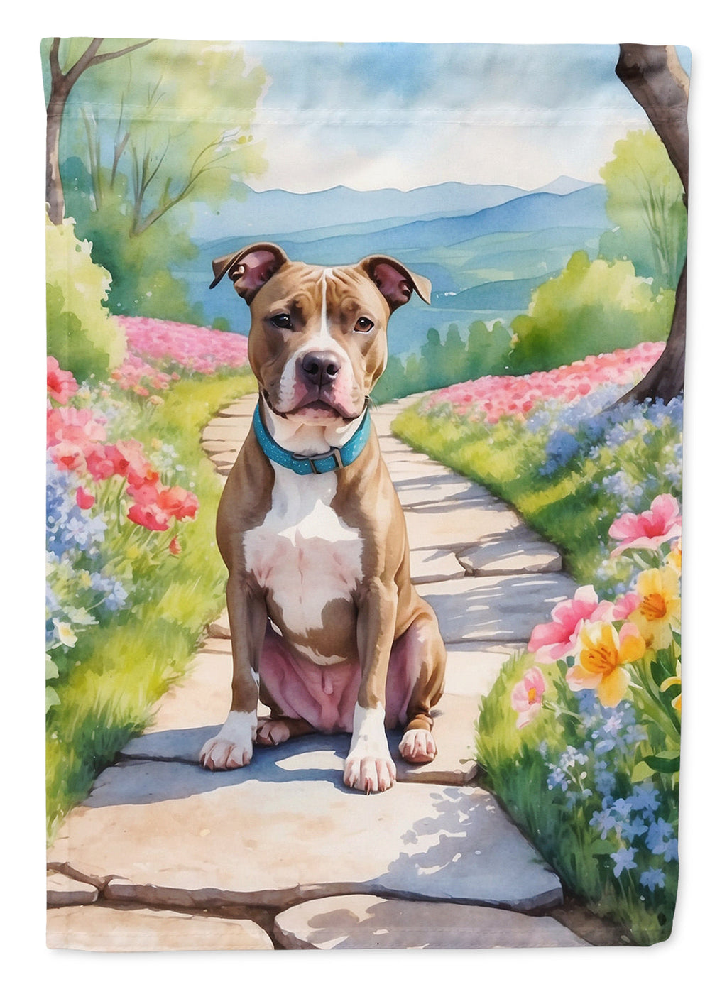 Pit Bull Terrier Spring Path Garden Flag Mailbox Decorative Yard Banner Outside Patio Artwork for Flower Beds, Garden Size, Multicolor