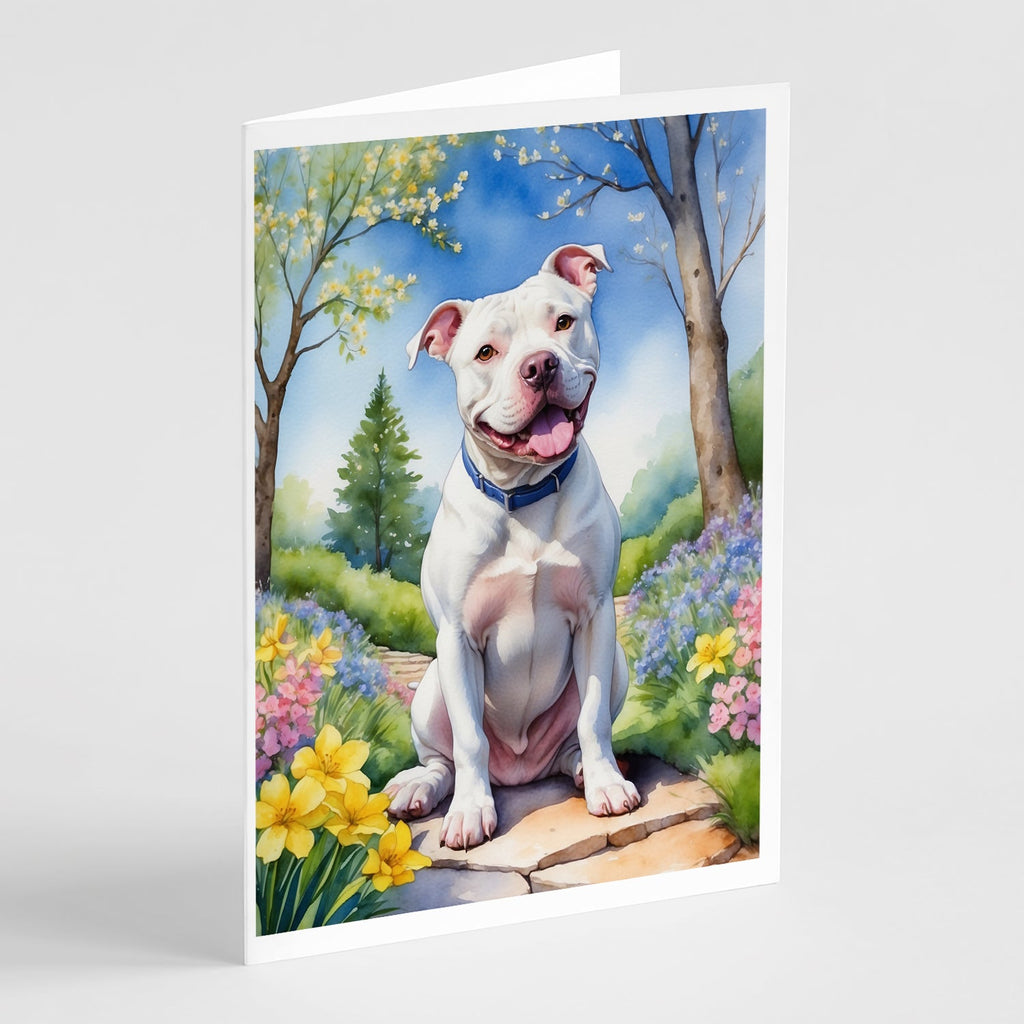 Pit Bull Terrier Spring Path Greeting Cards Pack of 8 Blank Cards with Envelopes Whimsical A7 Size 5x7