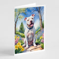 Pit Bull Terrier Spring Path Greeting Cards Pack of 8 Blank Cards with Envelopes Whimsical A7 Size 5x7