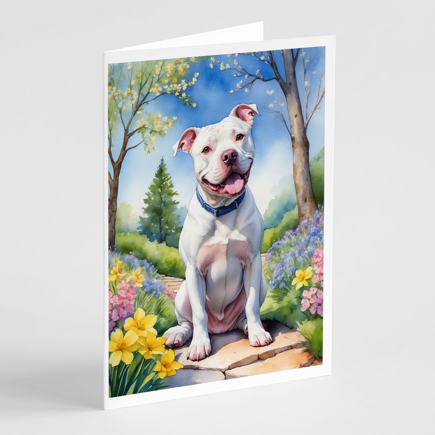 Pit Bull Terrier Spring Path Greeting Cards Pack of 8 Blank Cards with Envelopes Whimsical A7 Size 5x7