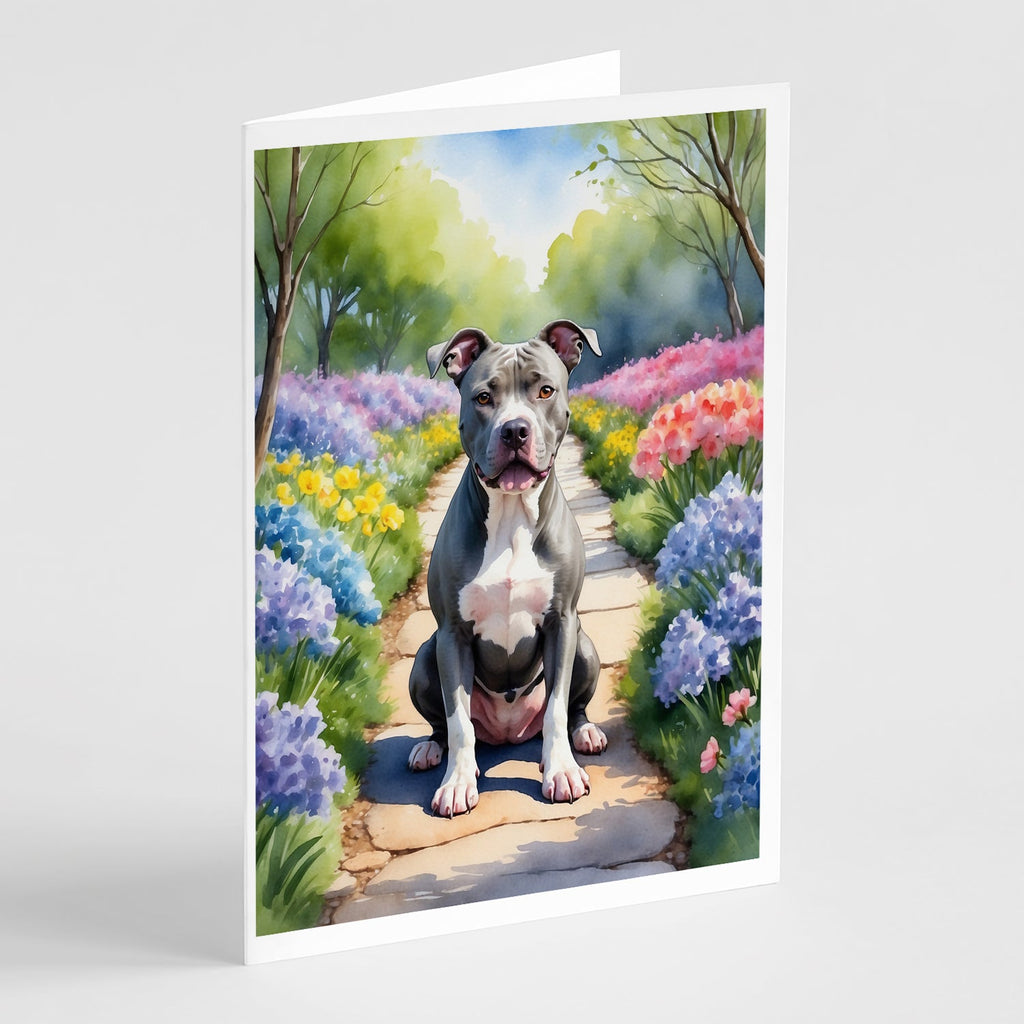 Pit Bull Terrier Spring Path Greeting Cards Pack of 8 Blank Cards with Envelopes Whimsical A7 Size 5x7