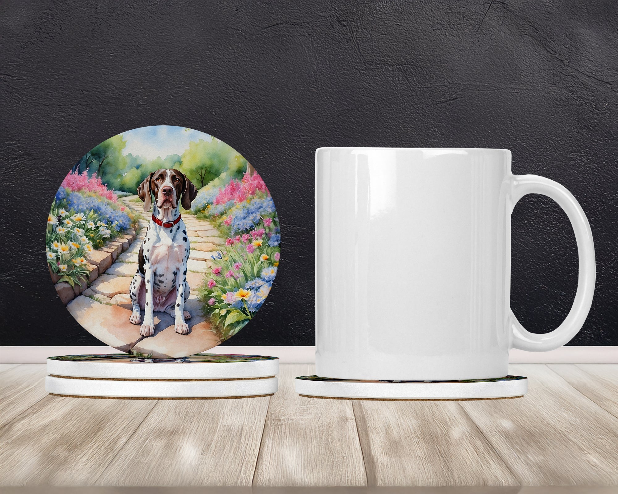 Pointer Spring Path Large Sandstone Coasters Pack of 4 Absorbent Round Coasters Decor Gifts for Men or Women, 4 in, Multicolor
