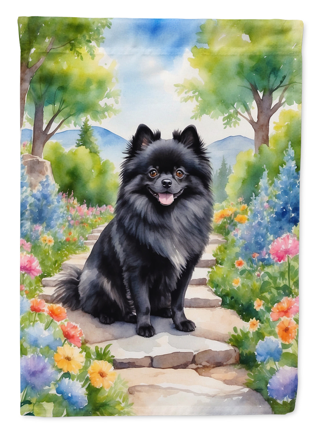 Pomeranian Spring Path Garden Flag Mailbox Decorative Yard Banner Outside Patio Artwork for Flower Beds, Garden Size, Multicolor