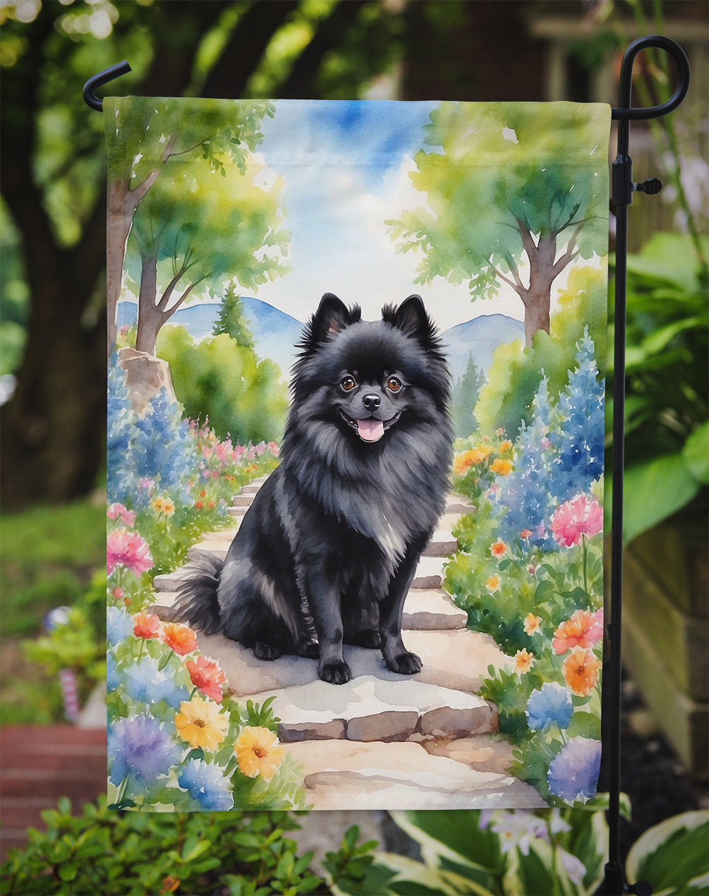 Pomeranian Spring Path Garden Flag Mailbox Decorative Yard Banner Outside Patio Artwork for Flower Beds, Garden Size, Multicolor