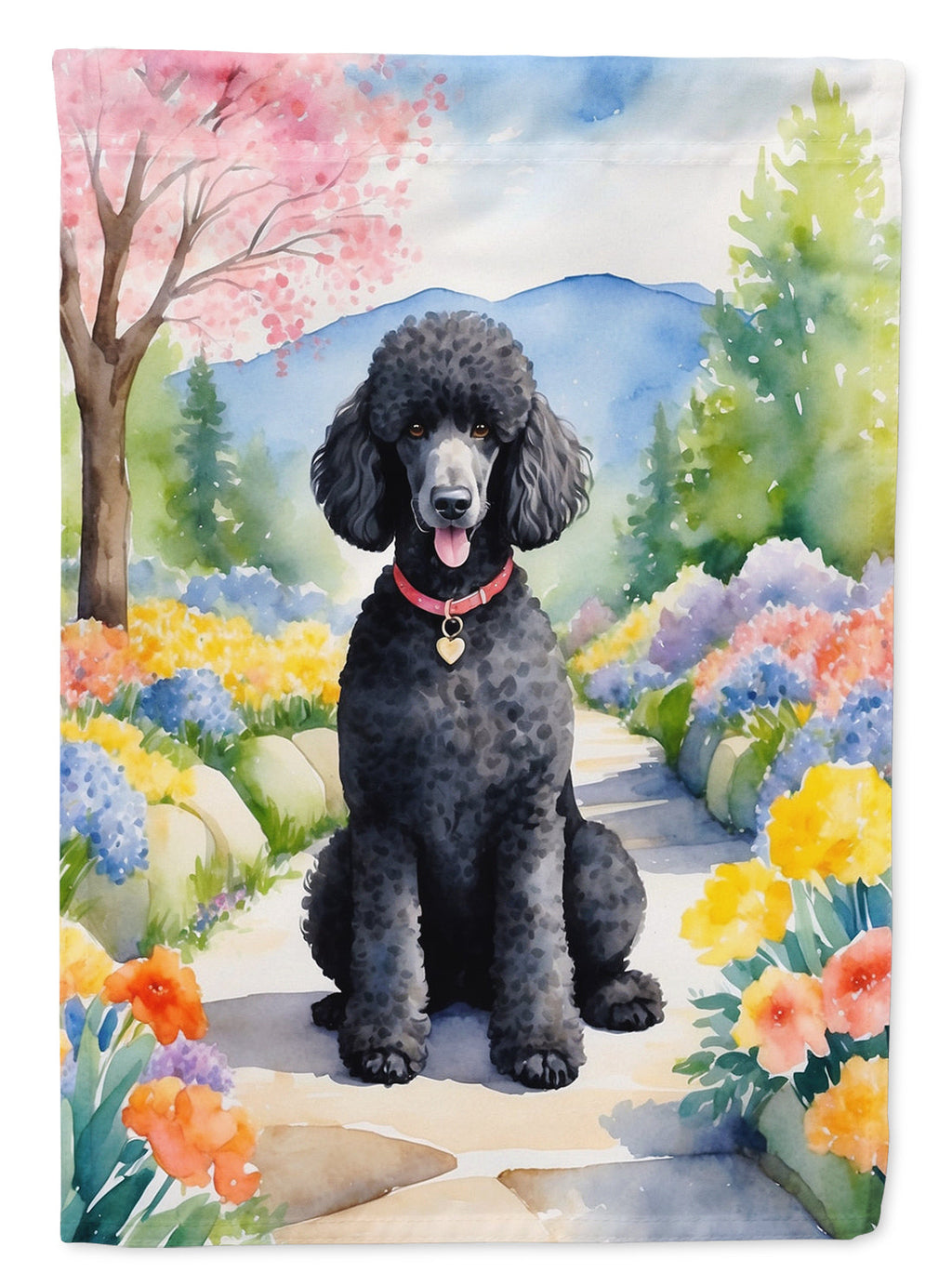 Black Poodle Spring Path House Flag 28x40 Porch Sleeve Pole Decorative Outside Yard Banner Artwork Wall Hanging, Polyester